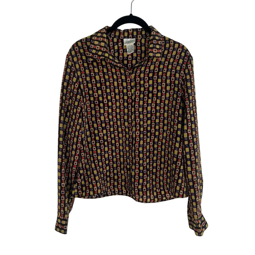VTG Jaclyn Smith Micro-Print Silly Button Up Blouse Size 6